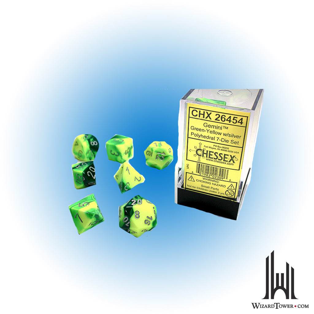 Gemini - Polyhedral 7-Die Set - Green-Yellow / Silver